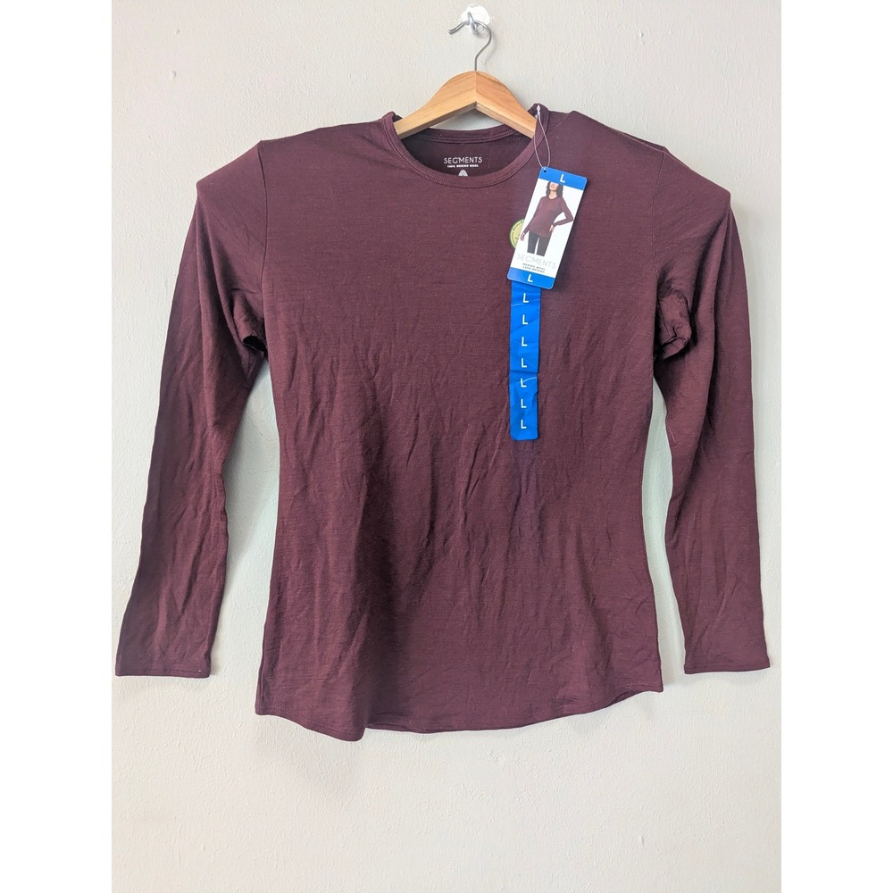 Segments Merino Wool Top Women Large Burgundy Long Sleeve Crew Neck Baselayer